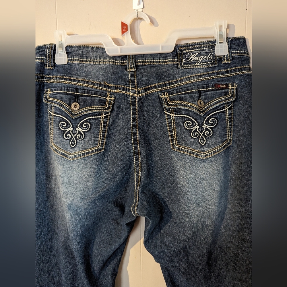 Angles Blue Jeans Denim Women Size 14 Embroidered Straight Mid Rise Med Wash